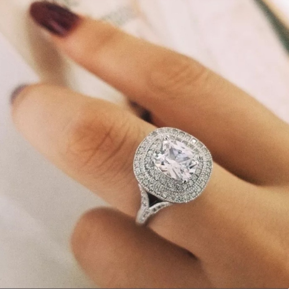NEW 925 STERLING SILVER DIAMOND HALO RING - Picture 2 of 5
